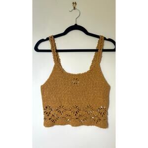 American Eagle Crochet Crop Top in Mustard Yellow - Size Small
